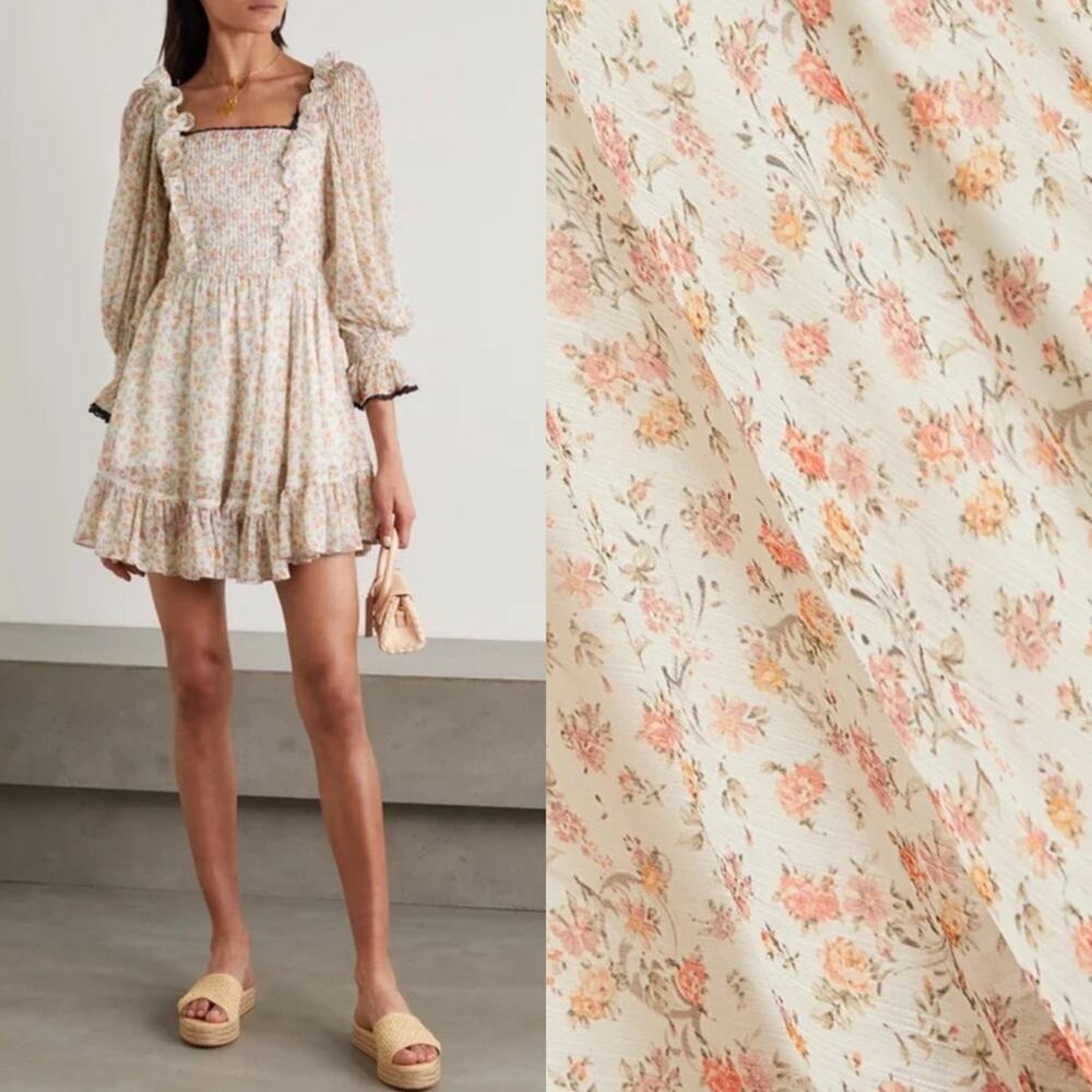 LUG VON SIGA Madison Shirred Floral-print Crepe De Chine Mini Dress